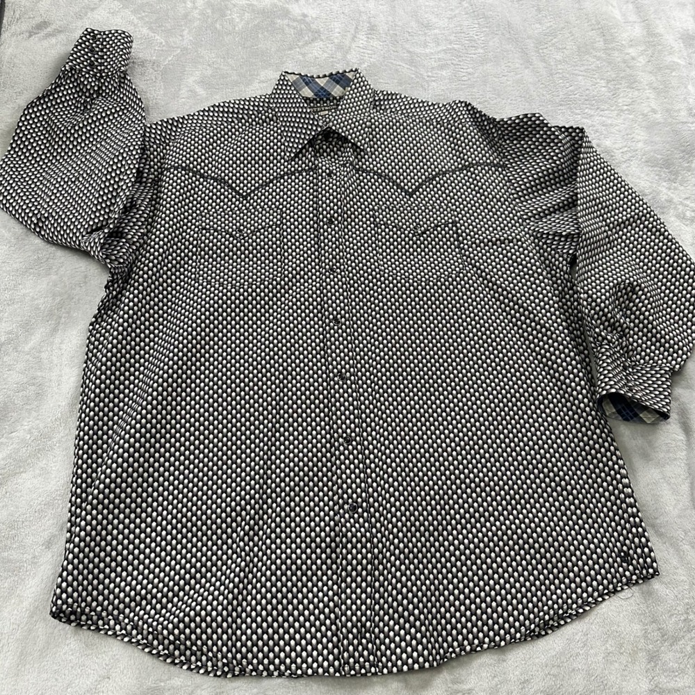 Stetson Western Pearl Snap Shirt Mens 2XL Black White Geometric Diamond Cowboy